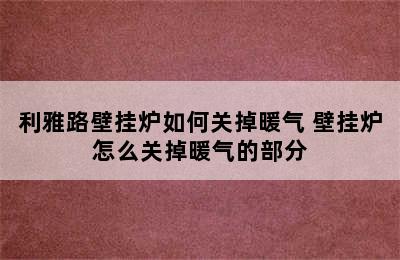 利雅路壁挂炉如何关掉暖气 壁挂炉怎么关掉暖气的部分